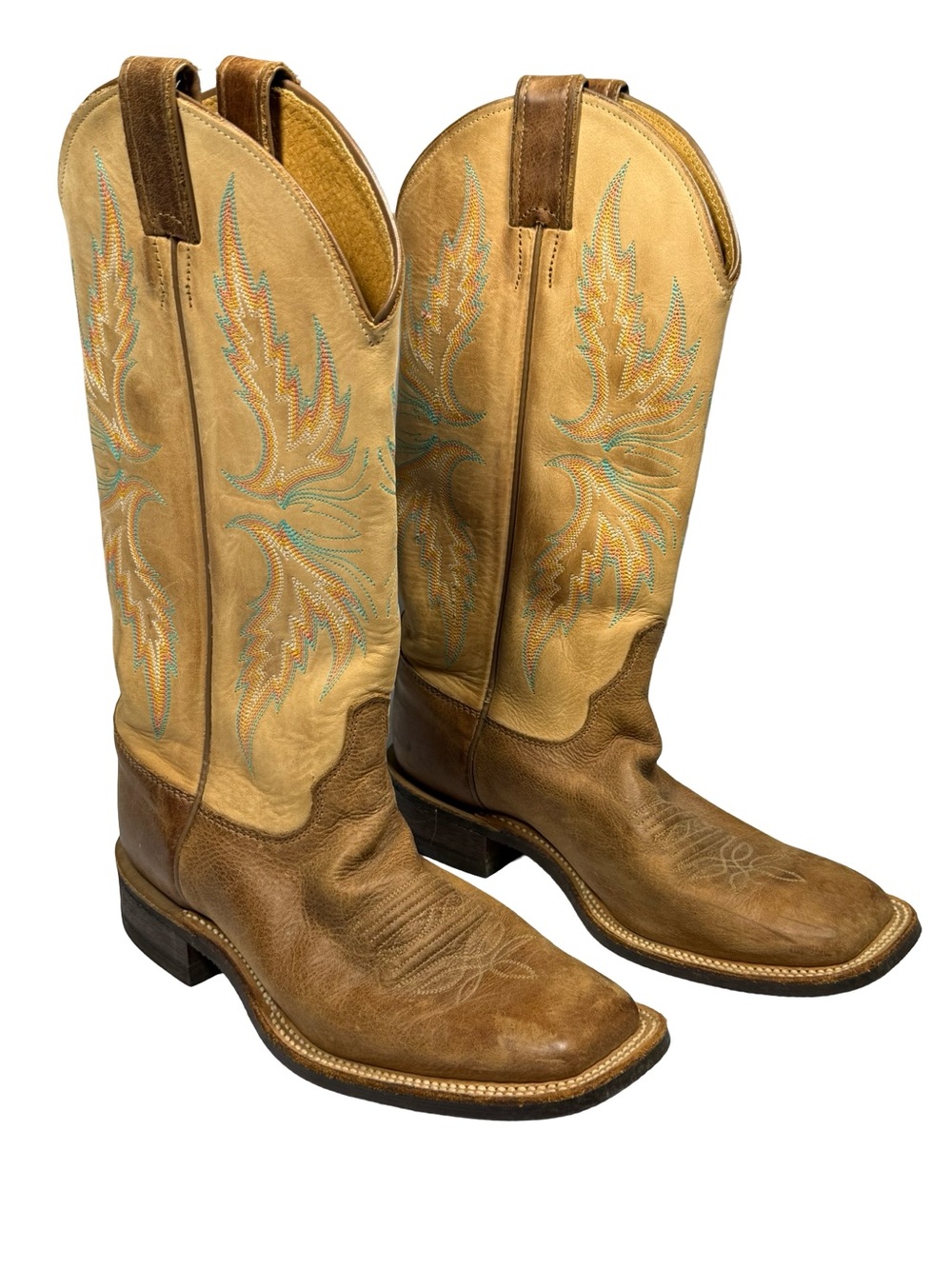 Justin Bent Rail BRL338 Womens 8 B Brown Leather Square Toe Cowboy Boots USA